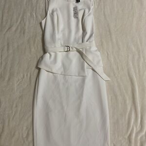 White House Black Market White Belted Midi Dress